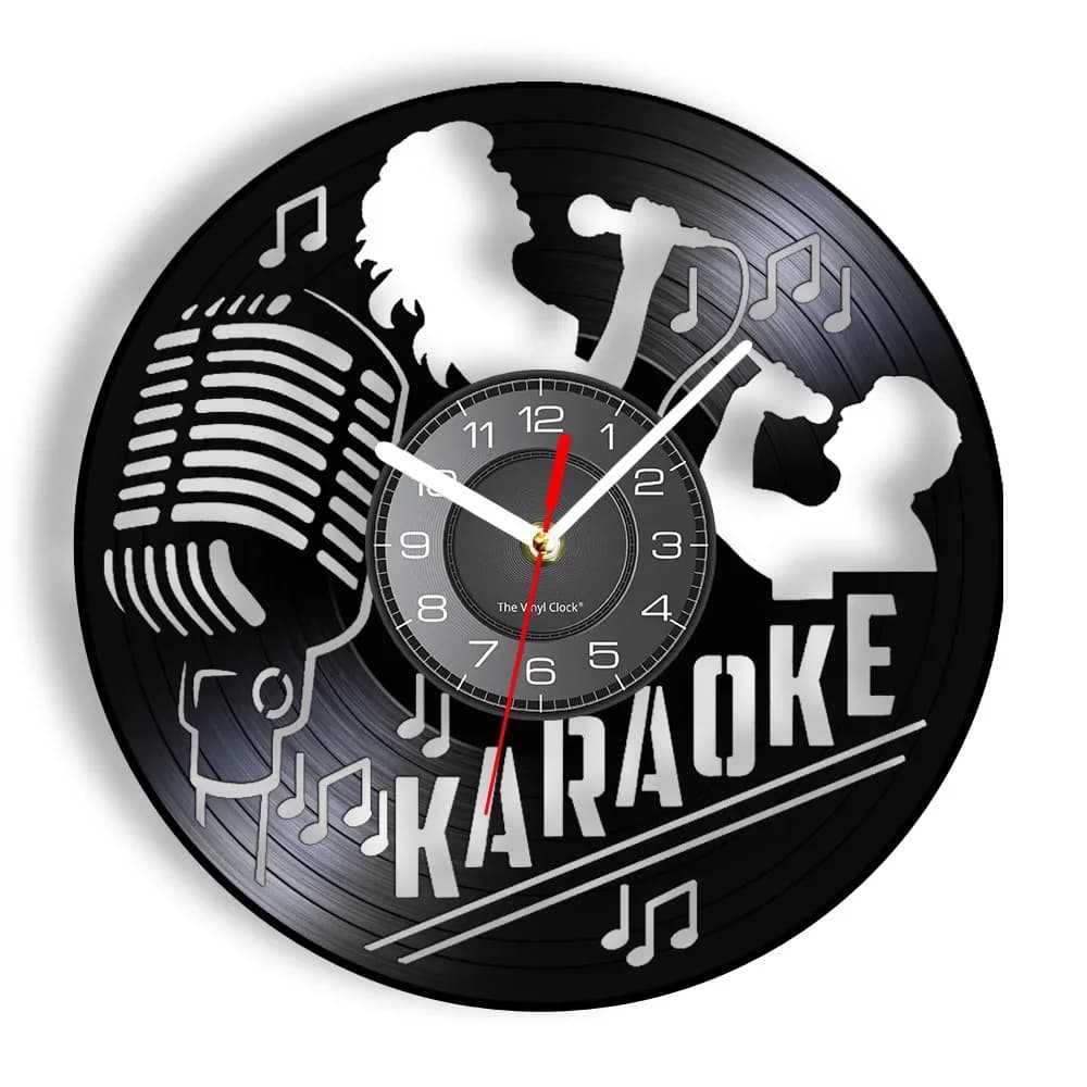 Karaoke KTV Vinyl Disco Wall Clock Disco Microphone Album Vinyl CD Crafts Watch Music Art Room Decoration Gift singer
