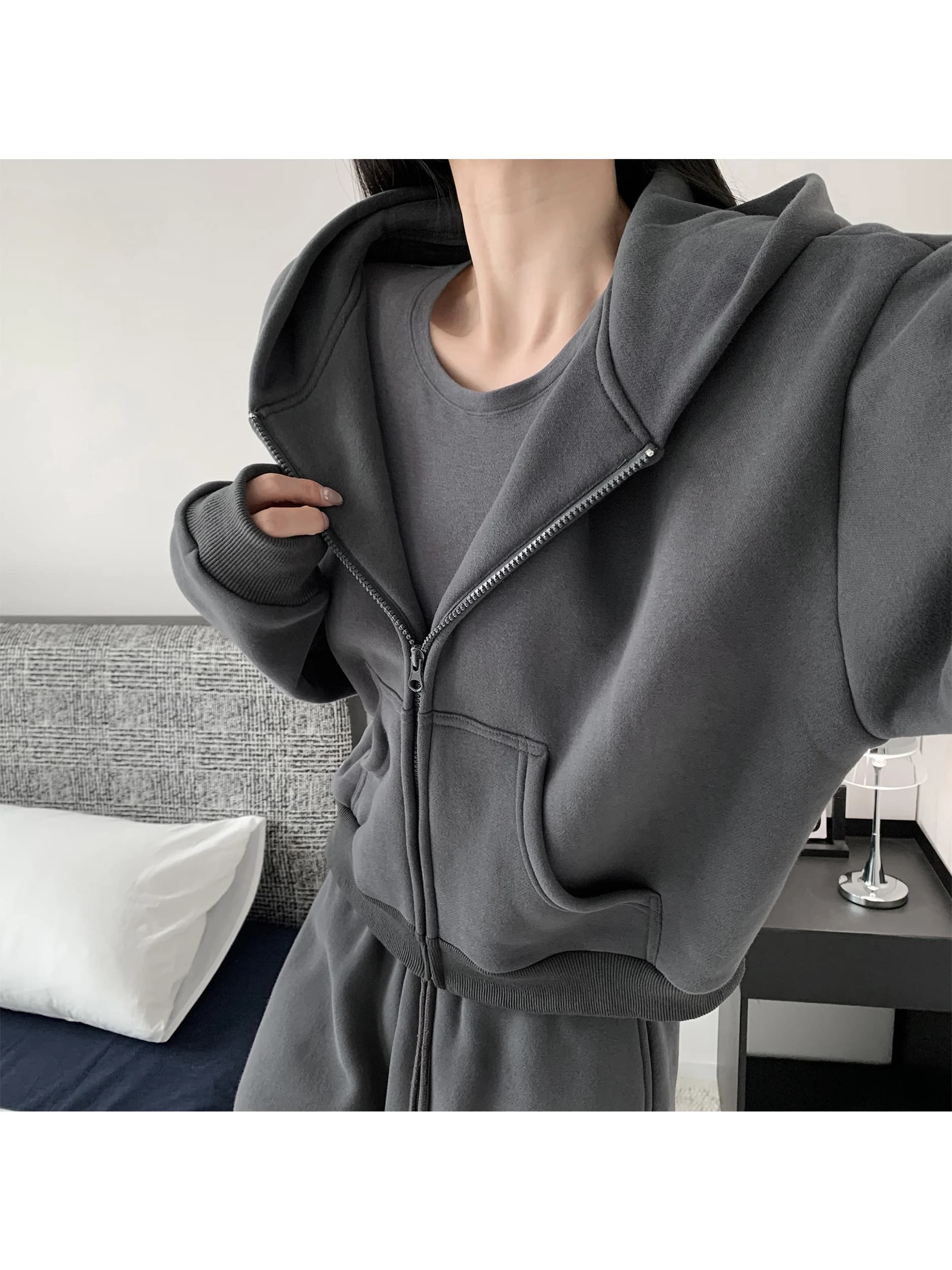 Set Due Pezzi Stile Americano Casual per Donna: Felpa con Cappuccio e Pantaloni a Gamba Larga, Manica Lunga, Vita Alta, Outfit Invernale