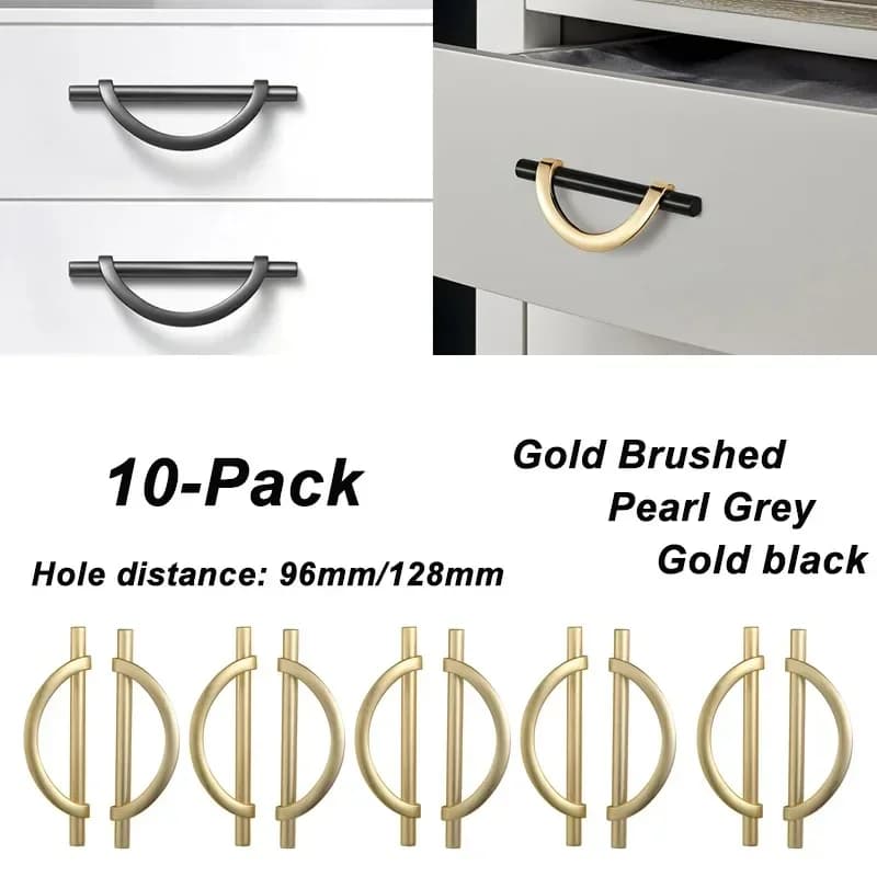 Set di 10 Maniglie per Mobili con Interasse Fori 96/128mm, Maniglie per Cucina con Viti Gratuite, Accessori per Maniglie di Armadi e Cassetti