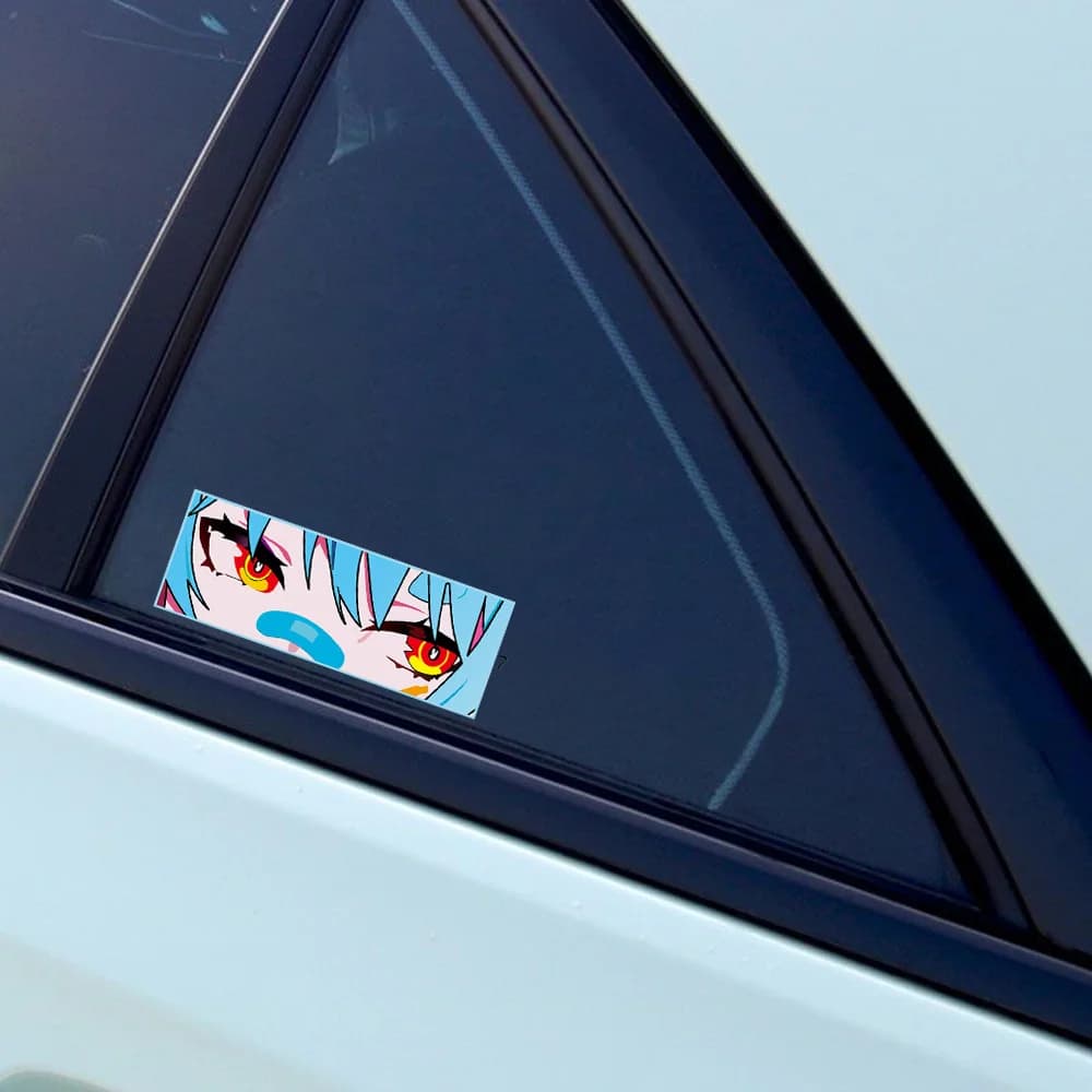 Light Blue Hair Anime Eyes Rectangle Vinyl Sticker For Motorcycle Helmet Bike Decor