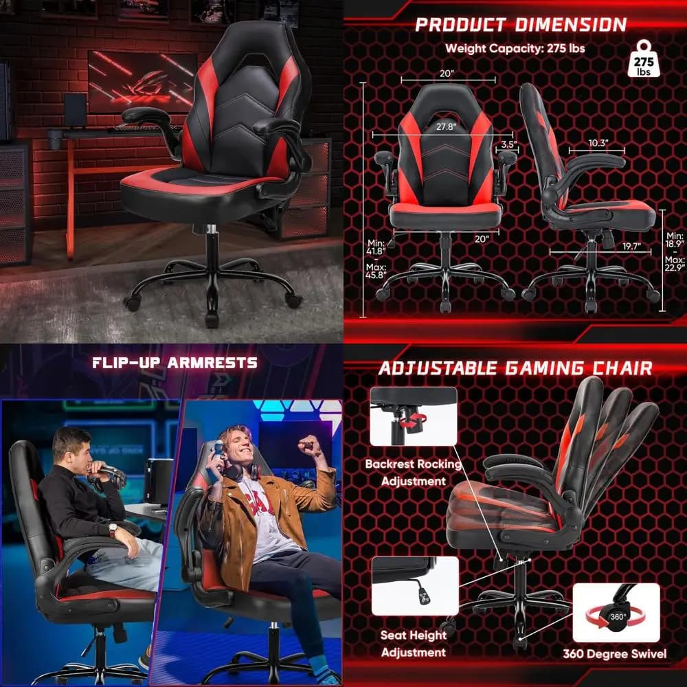 Sedia da Gaming Ergonomica in Pelle PU con Braccioli Regolabili, Supporto Lombare, Ruote Girevoli per Adulti e Bambini - Rosso Scarlatto