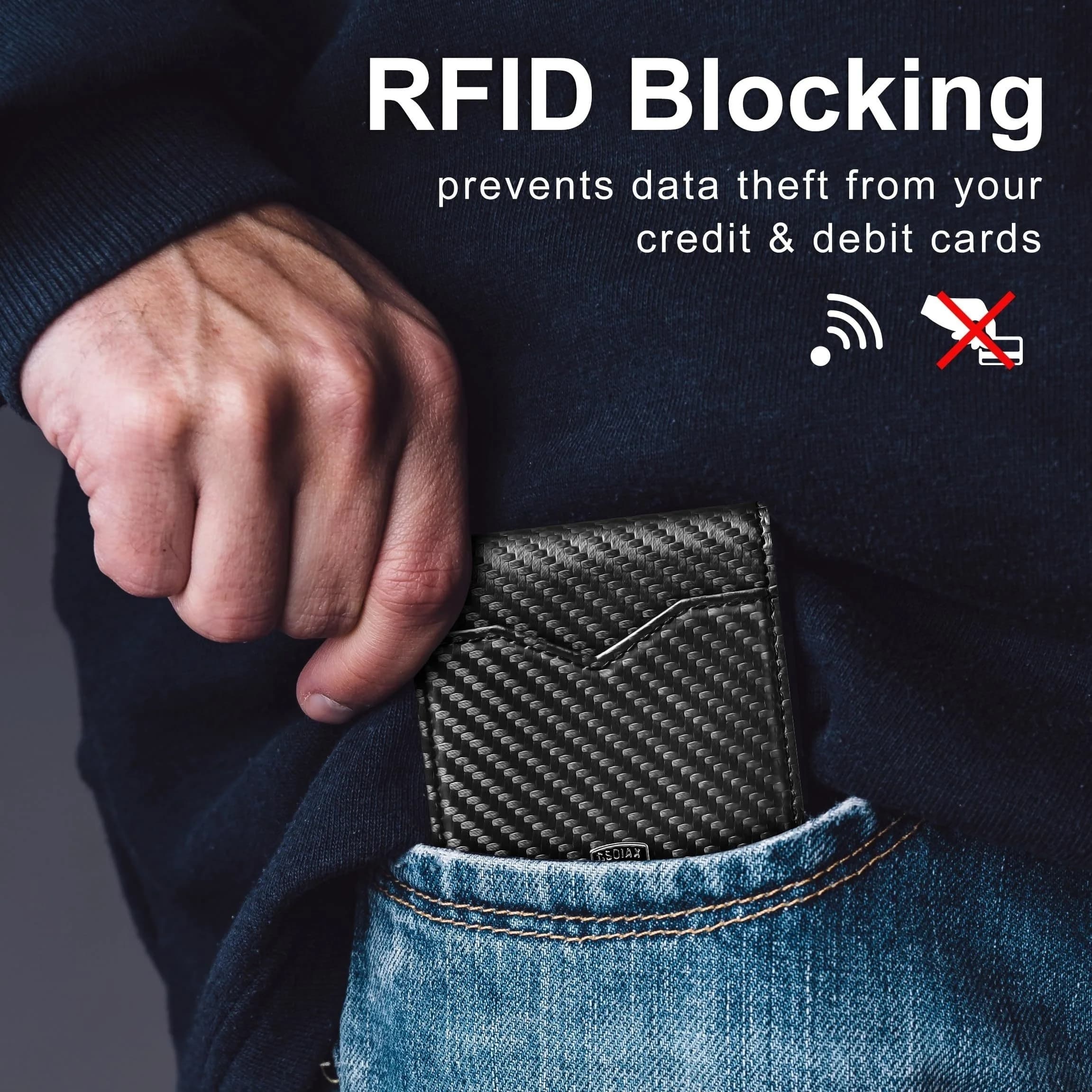 Portafoglio da uomo ultrasottile con blocco RFID da 1 pezzo - Ispirato in fibra di carbonio, design minimalista - Perfetto per l'uso quotidiano e una elegante confezione regalo