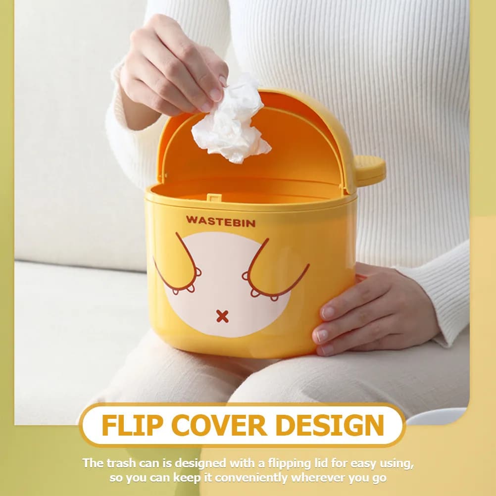 Compact Desktop Trash Can Small Plastic Waste Basket with Flip Lid for Office Dorm Living Room Countertop Kawaii Mini Trash Can