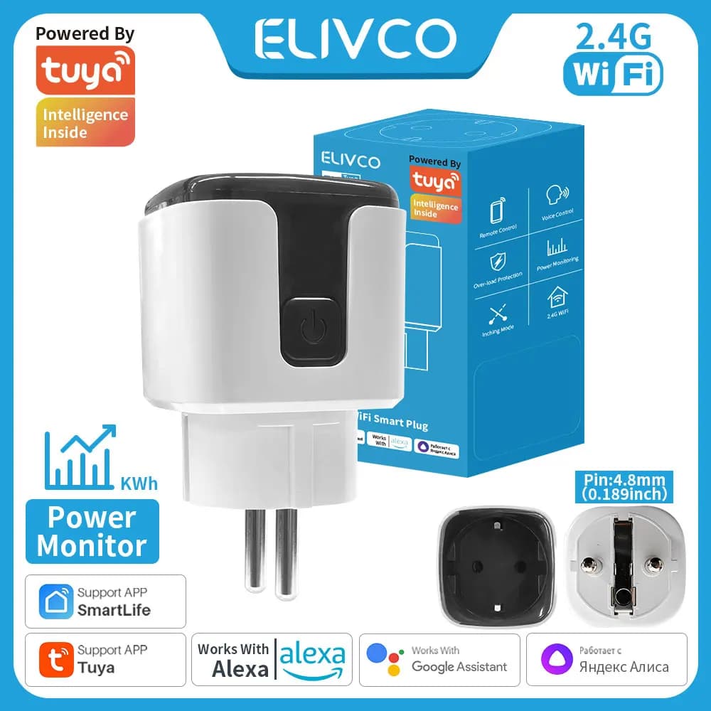Presa Intelligente Tuay EU 16A con Monitoraggio Energetico, Controllo Remoto tramite App Smart Life, Compatibile con Google Assistant e Alexa