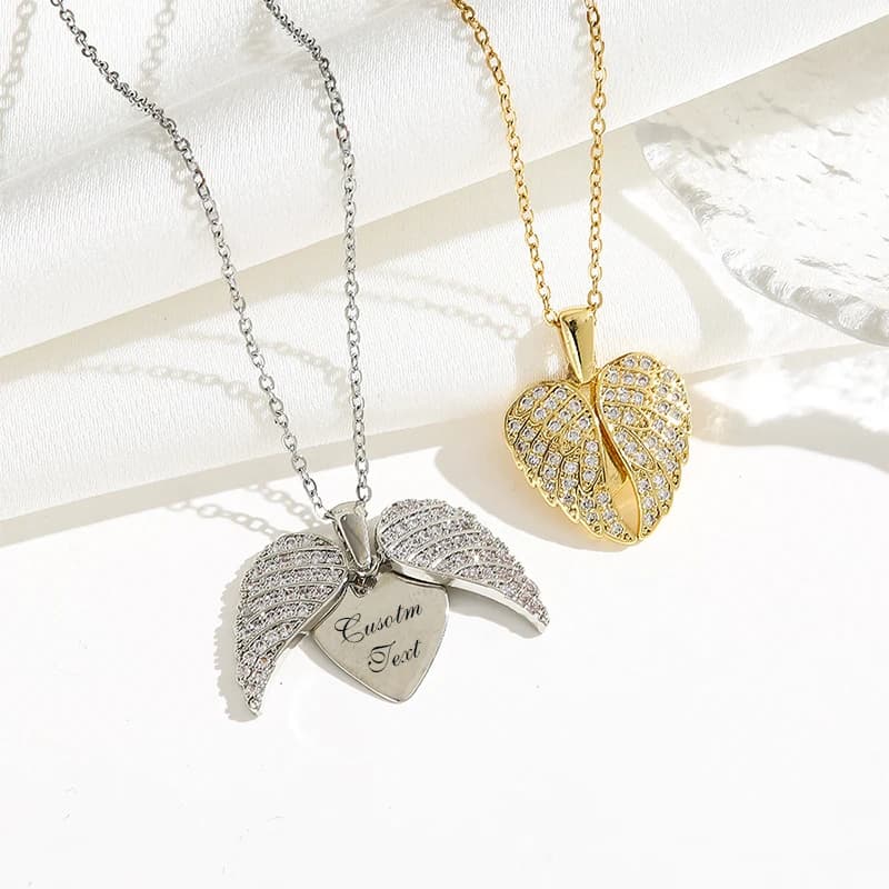 Collana con Ciondolo a Forma di Ali d'Angelo per Donne, Gioiello Commemorativo con Incisione Personalizzata