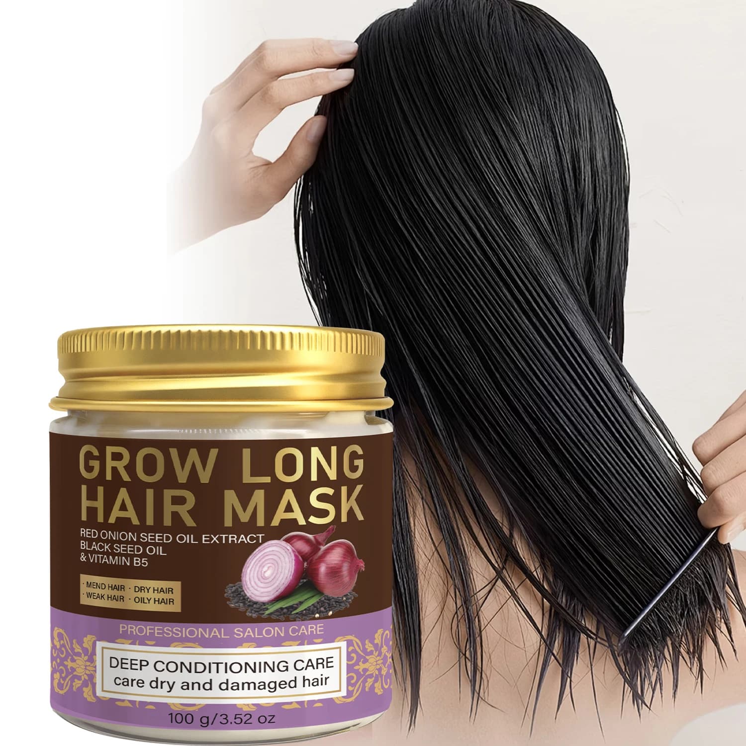 Intensive Mask for Hair in Red Powder Seed Oil Repair Dry and Damaged Hair. Black seeds oil with vitamin B5 for deep conditioning. 100g.