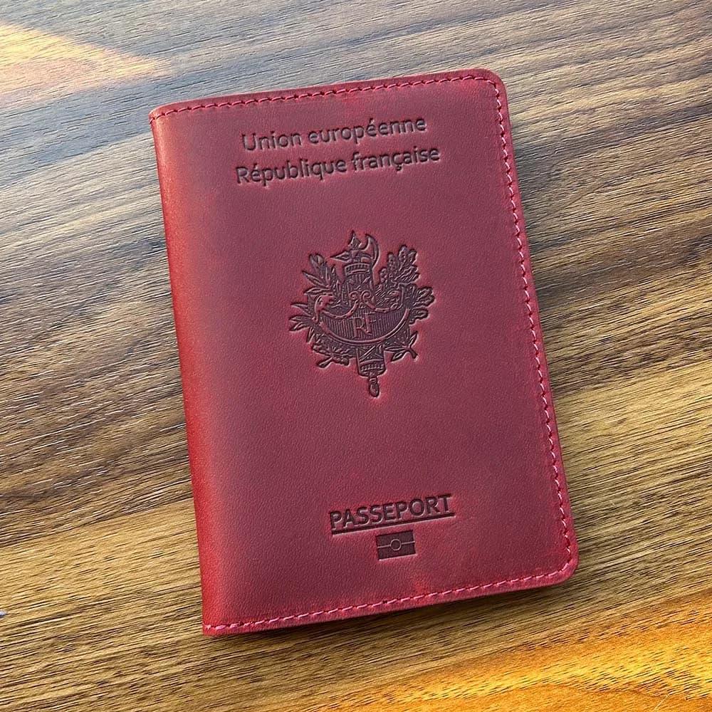 Copertina per passaporto Francais in vera pelle con logo francese originale | Porta documenti da viaggio in vera pelle al 100% per regalo uomo donna