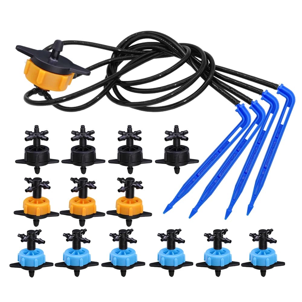 10Set 2/4/8L/H Set di gocciolamento a freccia piegata Sistema di irrigazione con emettitore a 4 vie 3/5mm per kit di irrigazione gocciolatore a risparmio idrico per serra da giardino