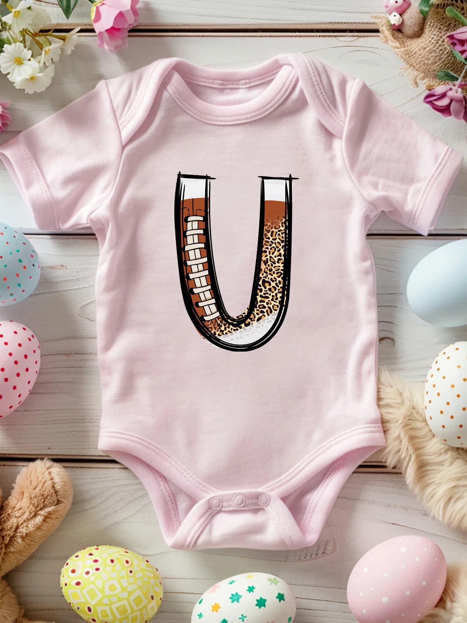 Tutina Neonato Unisex con Stampa Alfabeto Calcio e Leopardo, 100% Cotone Morbido, Body Rosa per Tutte le Stagioni 190GSM