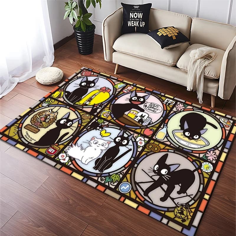 Tappeto con Stampa Anime Gatto Giapponese, 1 Pezzo, per Soggiorno, Camera dei Bambini, Tappetino per Divano, Zerbino, Tappeto Decorativo Antiscivolo per Casa
