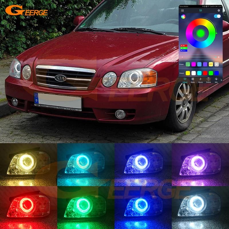 Kit Anelli Luminosi LED RGB Multicolore Ultra Luminosi con App Bluetooth per Kia Magentis Optima MS 2003 2004 2005