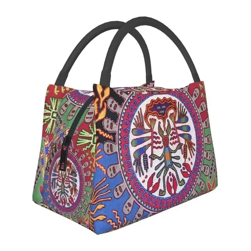 Mexico Art Huichol Insulated Lunch Bag for Camping Travel Waterproof Thermal Cooler Bento Box Women lunchbag
