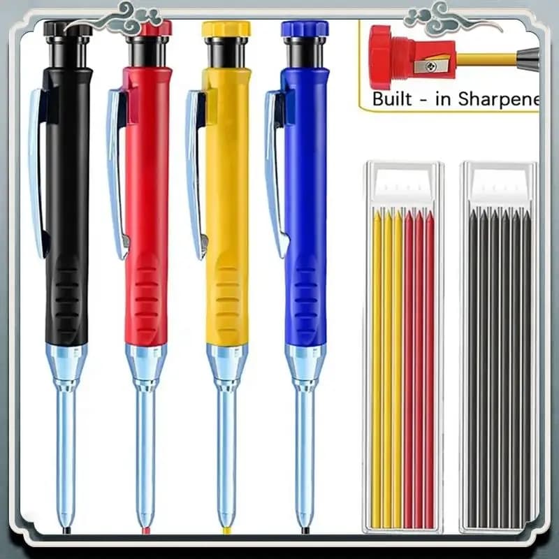 2.8Mm Solid Carpenter Mechanical Pencil Kit With Sharpener For Woodworking Construction Long Head Carpenter Pencil Set