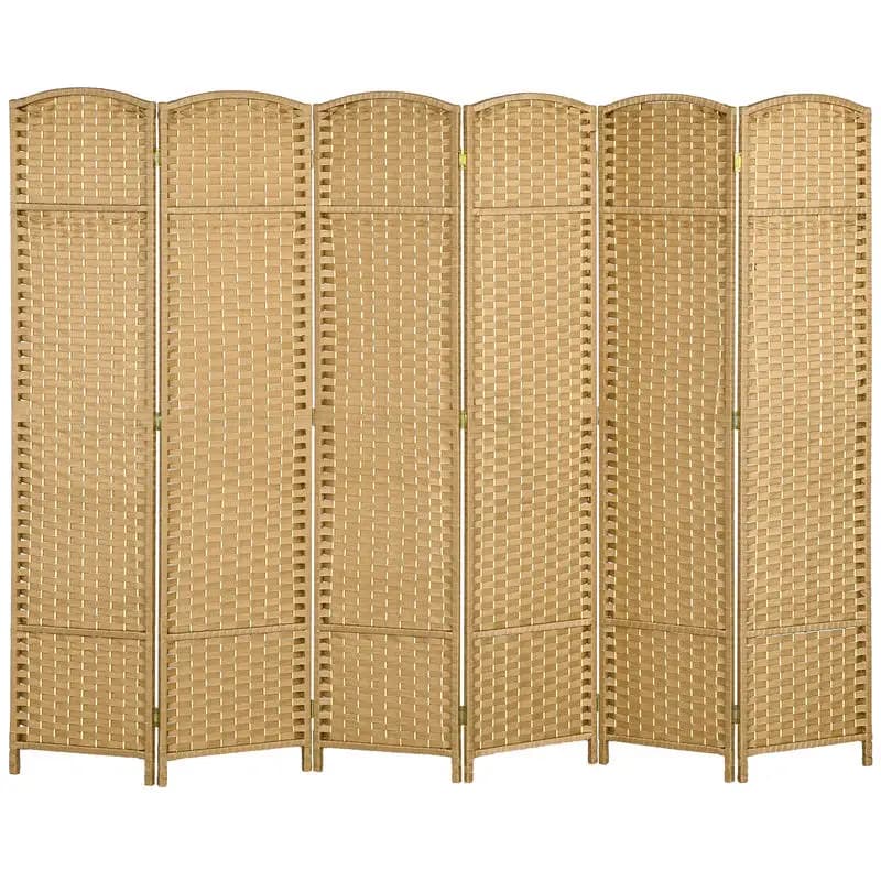 HOMCOM Folding Room Divider Screen 6 Panel 5.6 ' Tall Privacy Screen Freestanding Room Partition for Home Office, Nature Wood