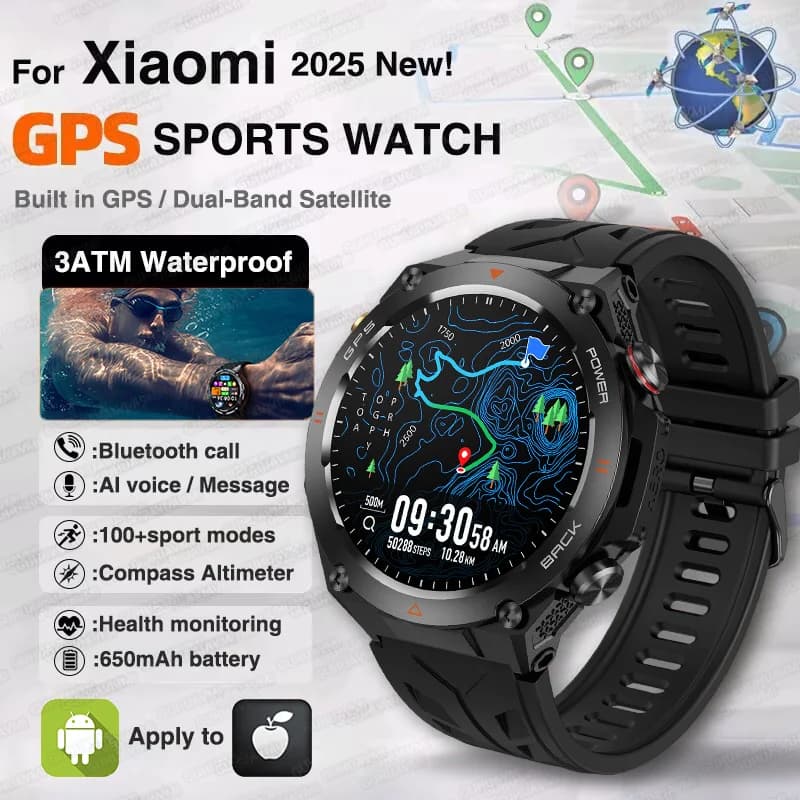 2025 New For Xiaomi GPS Sport Smart Watch Men Waterproof Fitness Trackr Bluetooth Call 650Mah Battery Smartwatch Woman Bracelet