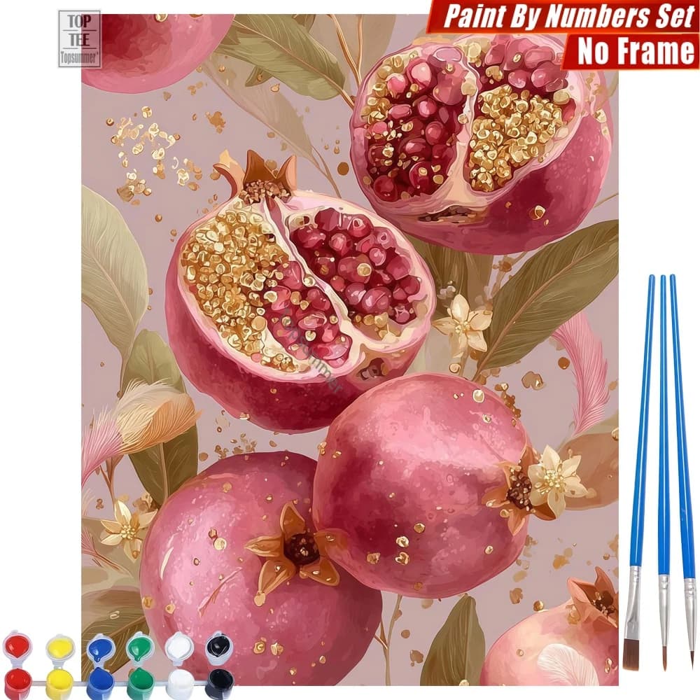 DIY digital painting set with chimegranate seeds - Golden decoration for the room with pomegranate seeds, gift for Death Day for the colleague