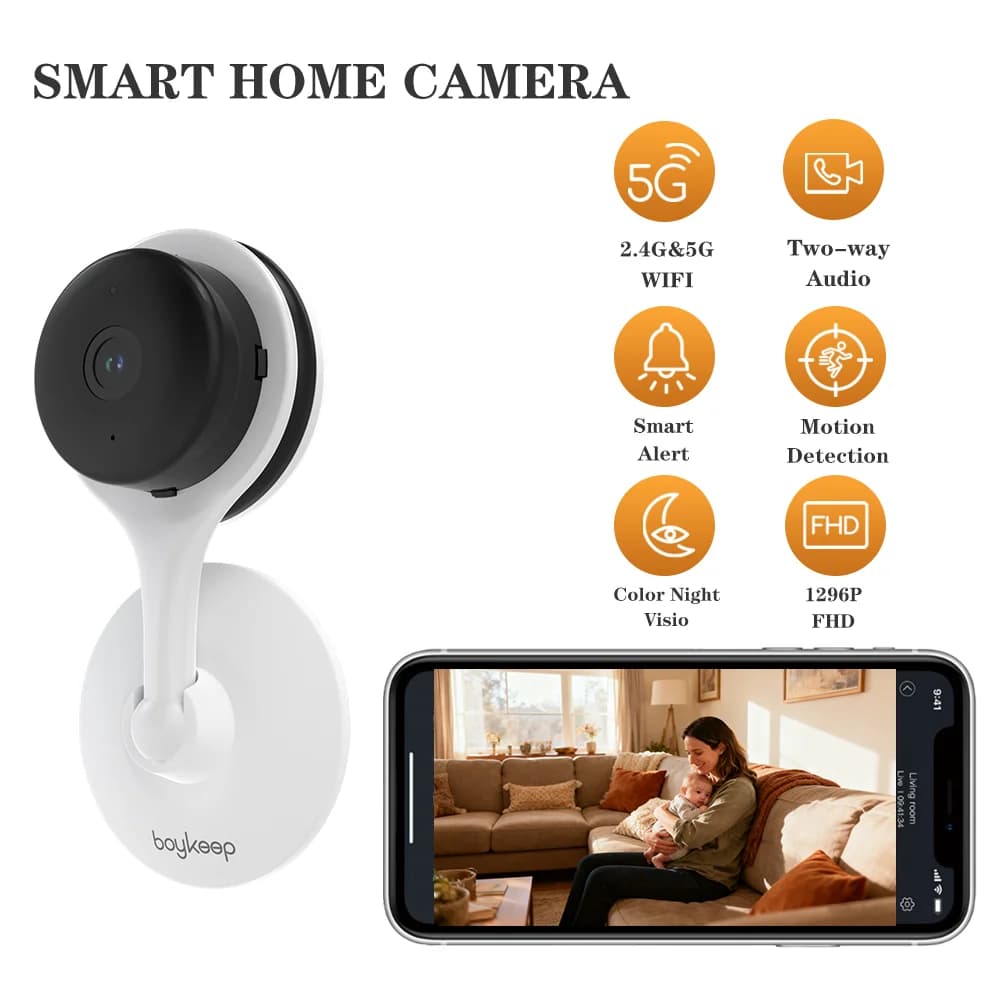 Boykeep Baby Monitor 1296P FHD 2.4G/5G WiFi Audio bidirezionale Videocamera per la scuola materna Zero-cost 12s Archiviazione nel cloud e rilevamento del movimento di conversazione bidirezionale