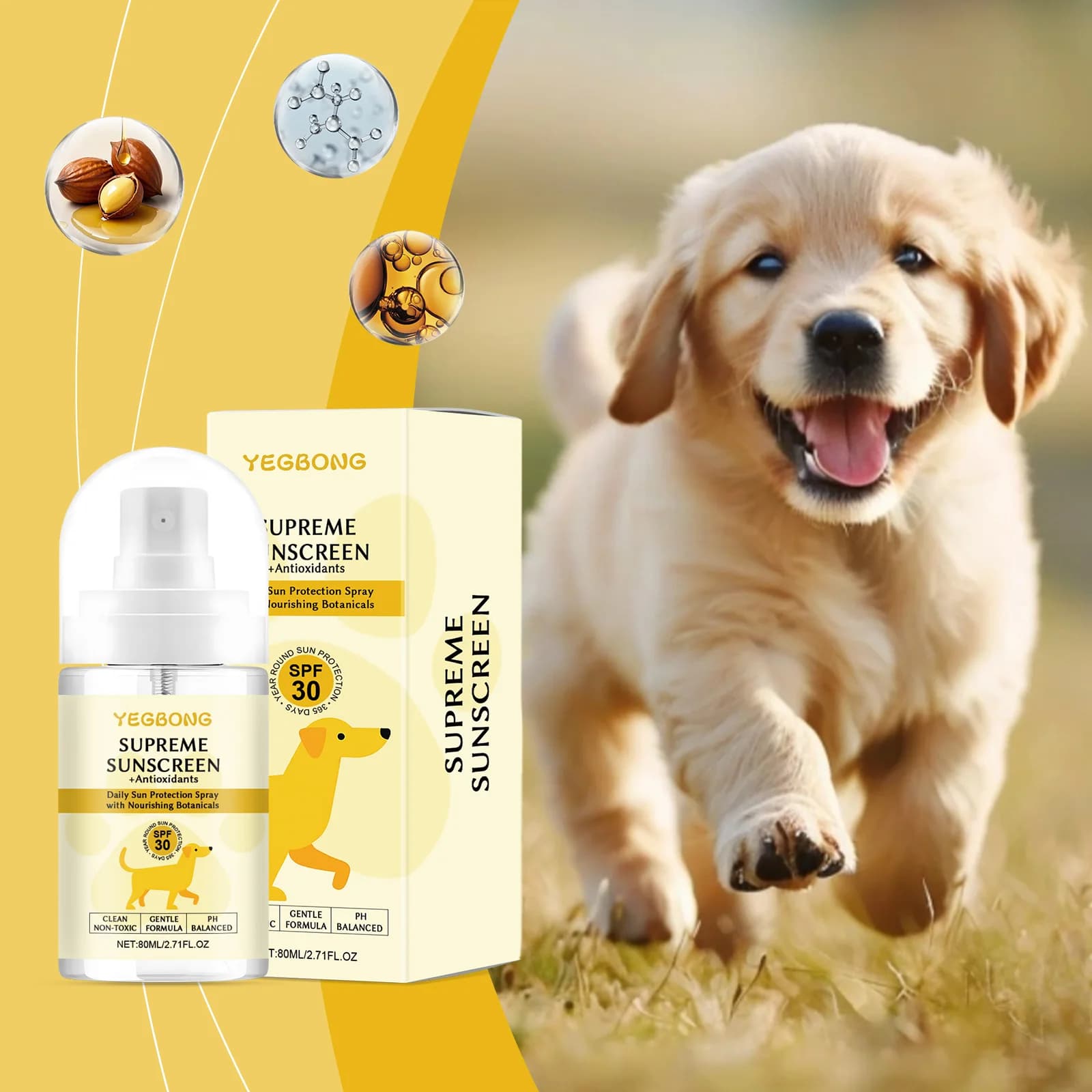 Spray per protezione solare per cani Migliora la resistenza alla pelle Previene i danni UV Formula delicata non irritante impermeabile Spray per la cura della protezione solare per animali domestici