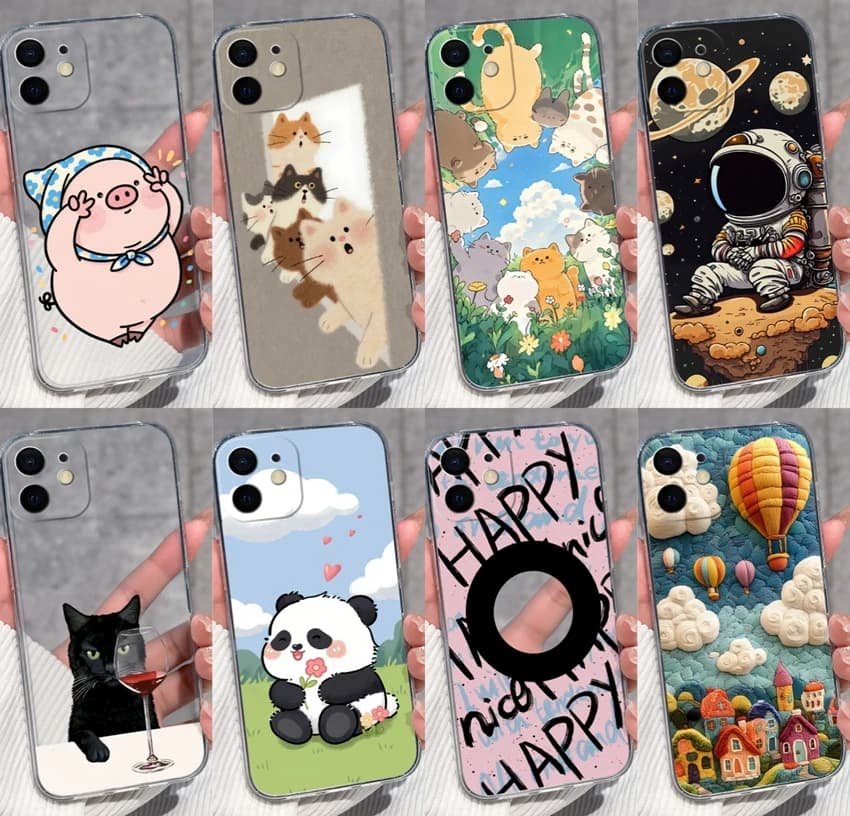 For iPhone12 12Pro 12ProMax 12Mini Transparent Silicone Cover Cute Panda Puppy Pattern Shockproof Case For iPhone 12 12Pro Coque