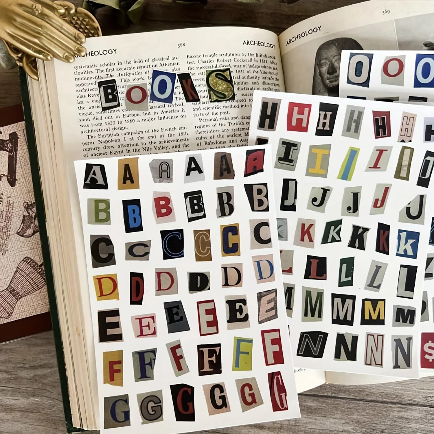 4-Sheet English Alphabet Number Symbol Sticker Pack, Vintage Scrapbook Aesthetic Journaling Supplies Kit, Letter Stickers