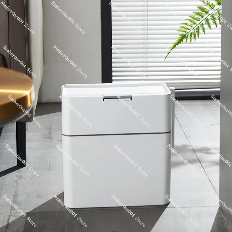 Cestino con coperchio per immondizia domestica, automatico, per soggiorno, cucina, camera da letto, bagno, con cordino, include spazzola per WC