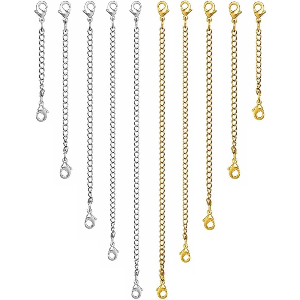10Pcs Chain Extenders for Necklaces Bracelet Stainless Steel Extension Chain for Women Jewelry Making