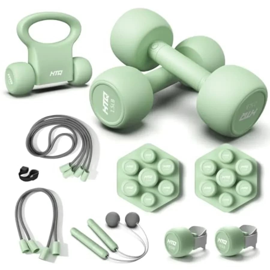 Set di manubri per allenamento a casa per donne: regolabili da 2 a 17 libbre di peso totale con kettlebell, pesi da polso, tubo di resistenza e jump rope.