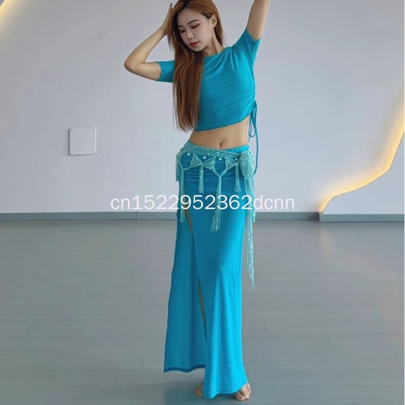 2026 New Belly Dance Suit Practice Suit Performance Suit Premium Sense Watch Performance Suit Display Suit Women's Mesh Blue
