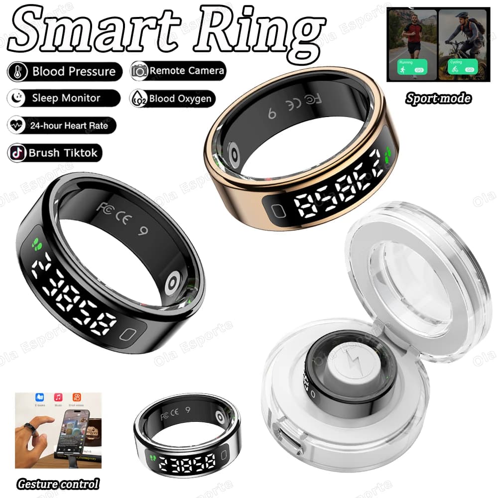 2025 Smart Ring with Tiktok Screen 5ATM Control Waterproof Smartring Heart Rate Temperature Monitor Smartring Woman R13
