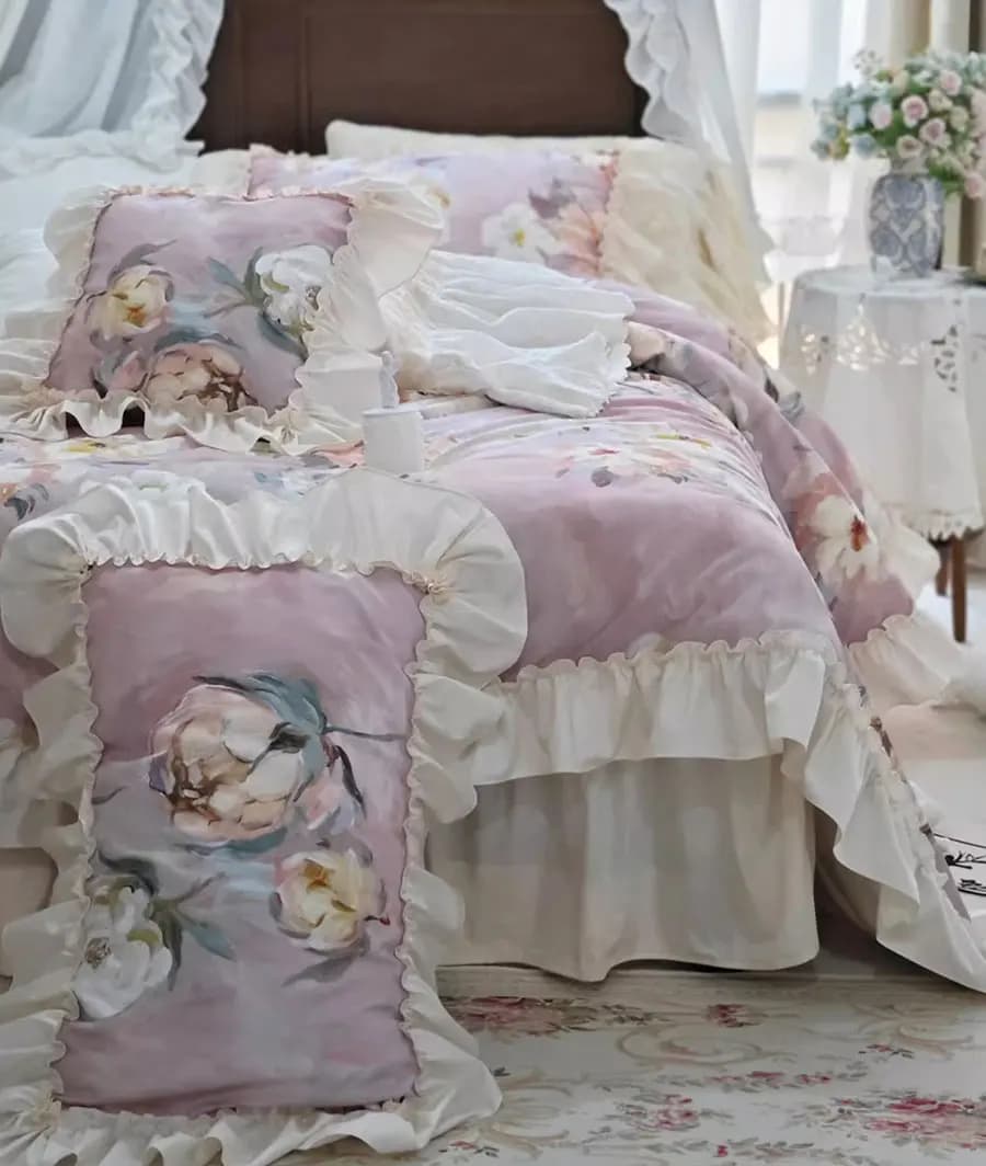 French pastoral floral bedding set,full queen king ruffled rustic flower cotton home textile bedspread pillow case duvet cover