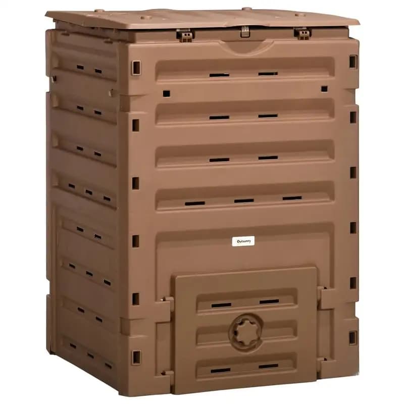 Contenitore per compost da giardino da 120 galloni, senza BPA, 80 prese d'aria, 2 porte scorrevoli, compositore leggero e robusto per terreno fertile veloce
