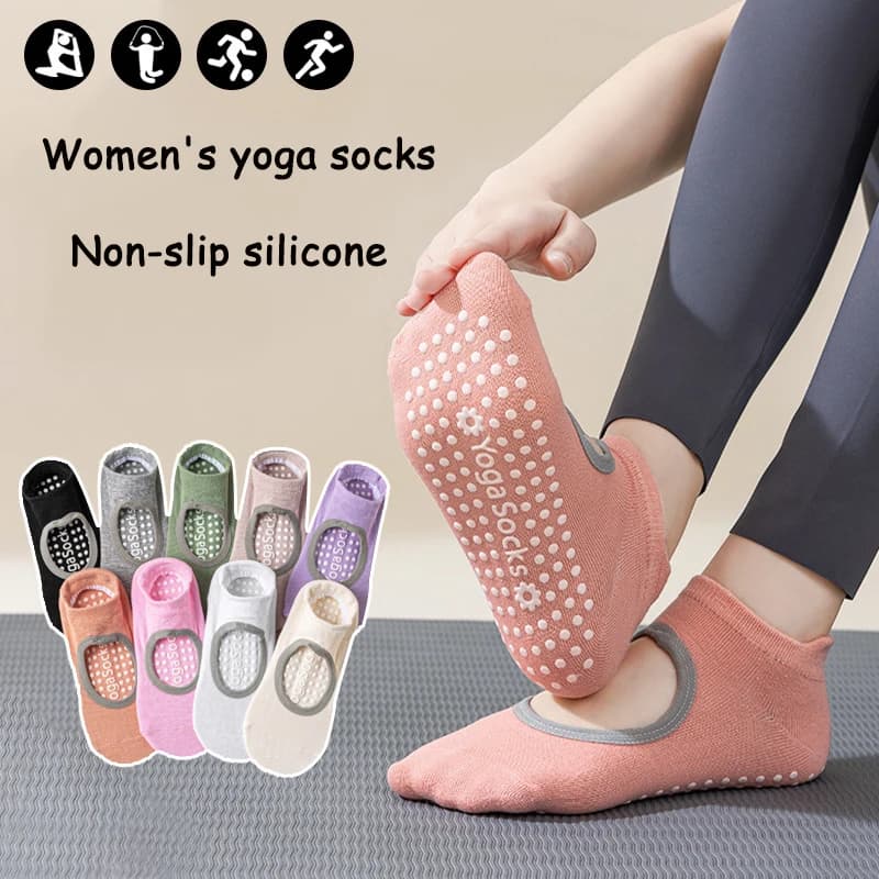 Women Pilates Socks Anti-Slip Breathable Backless Yoga Socks Ankle Ladies Ballet Dance Sports Socks for Fitness Gym