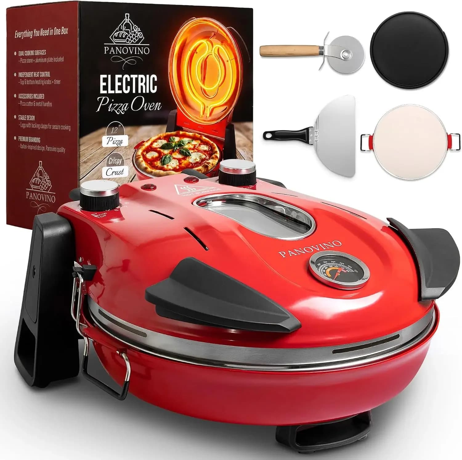 Electric Indoor Pizza Oven | 800°F Countertop Pizza Cooker with 12" Ceramic Stone and Dual Temp Controls | Perfect for Quick
