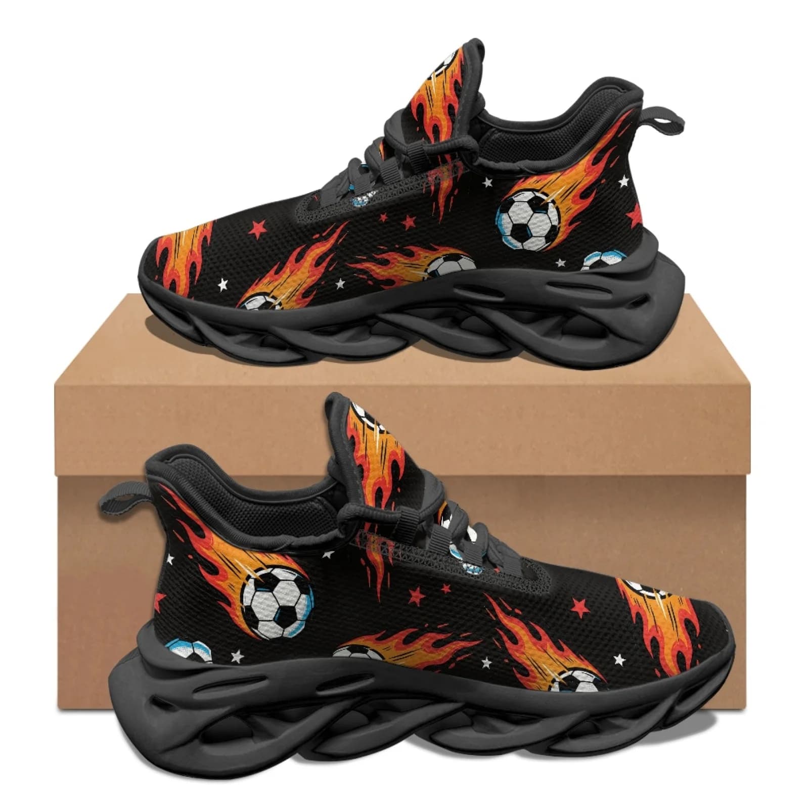 PENSTROLL Flaming Soccer Ball Comfortable Running Shoes Men's Fashion Sneakers for Gym Casual Tennis Sneakers