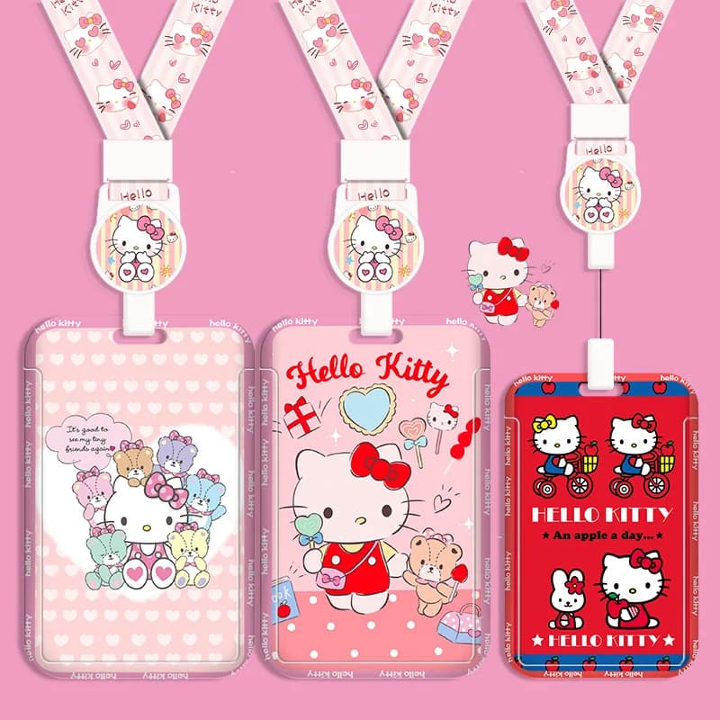 Sanrio Hello Kitty Card Case Kawaii Kt Cat Key Chain Work Bus Card Holder with Lanyard Gifts Toys