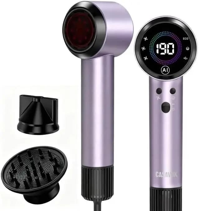 160,000 RPM High-Speed Hair Dryer, Auto-Adjusting Temp & Speed, 500M Plasma, Low Noise, Lightweight for Home & Travel