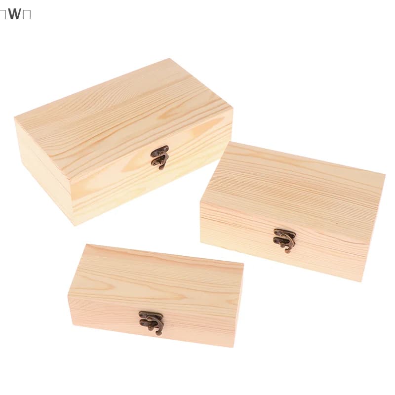〔W〕Rectangular Wooden Storage Box Organizer Wooden Storage Case Simple Storage Container Dust-Proof With Lock Jewelry Box Case