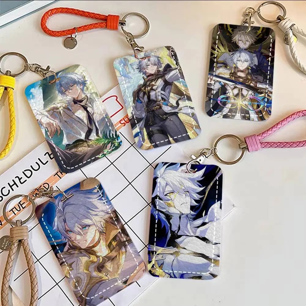 Portacarte da gioco Honkai Star Rail Phainon, adatto per carte di credito, carte autobus, custodia protettiva rettangolare in morbida pelle con portachiavi