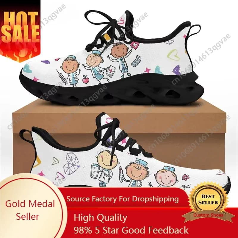 Scarpe da dottore infermiera dei cartoni animati per donna Scarpe basse da donna Scarpe da ginnastica da corsa Calzature da donna in rete leggera Chaussure Femme