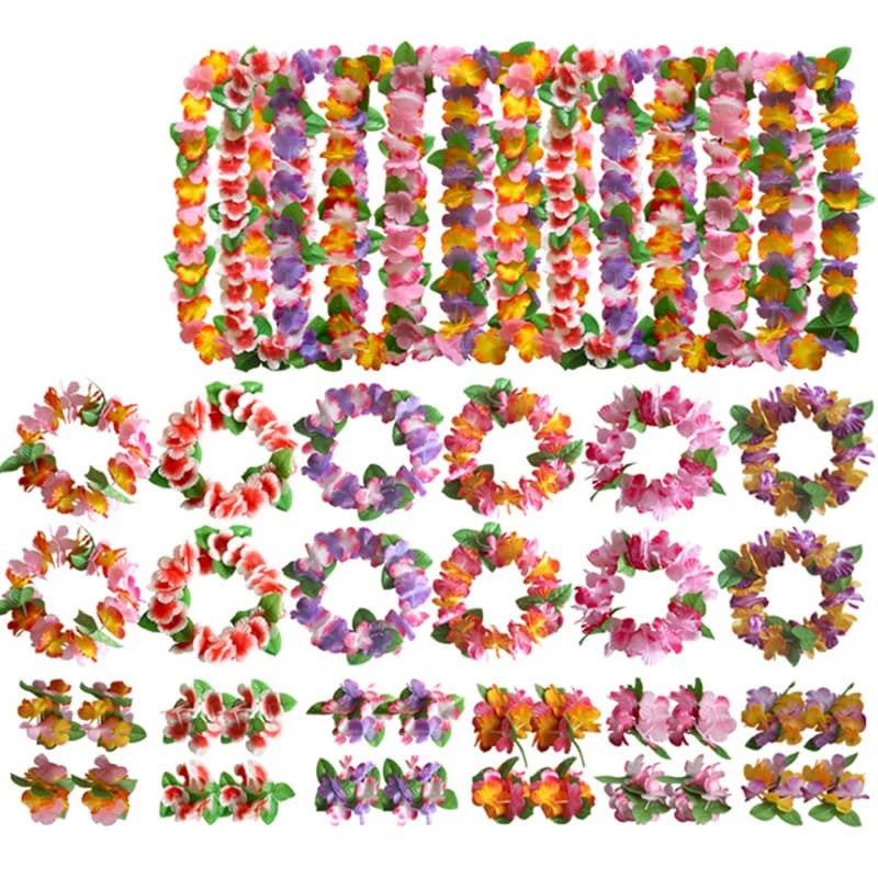 4pcs/set Hawaiian Wreath Hawaiian Leis Garland Artificial Necklace Flowers Headband Wedding Spring Party Supplie Beach Fun Decor