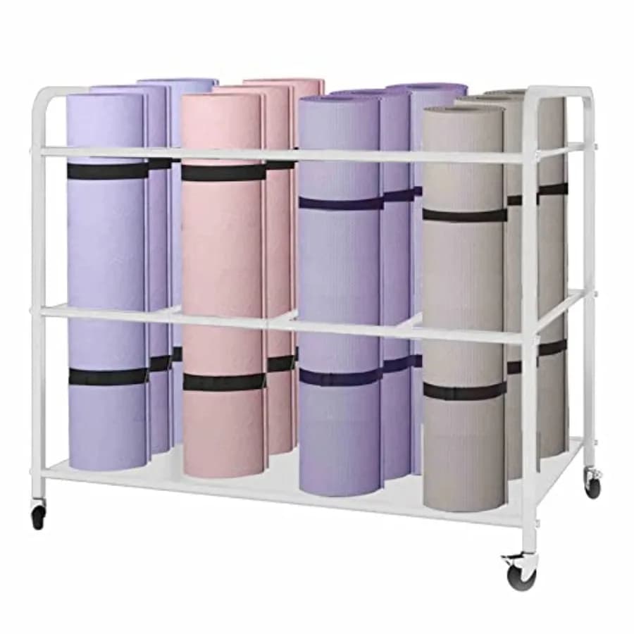 Yoga Mat holders with Wheels for Home Gym, Organizer Fitness Equipment Black Plastic for Yoga Mats, Manubri and Kettlebell