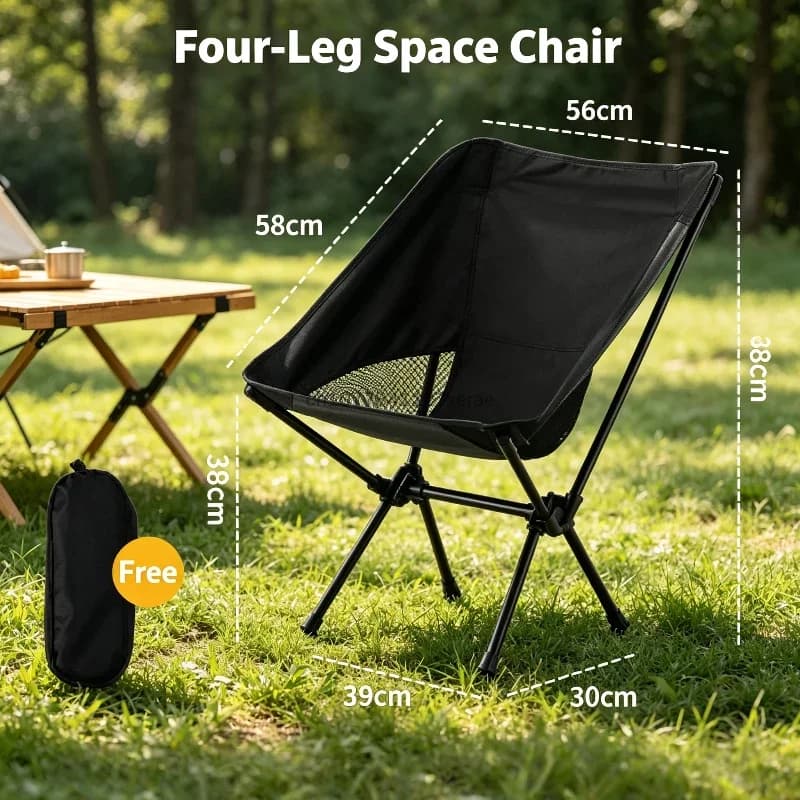 Portable Ultralight Outdoor Folding Beach Chair, 4 Square Leg Iron Tube Moon Space Chair, Leisure Foldable Fishing Chair for Cam