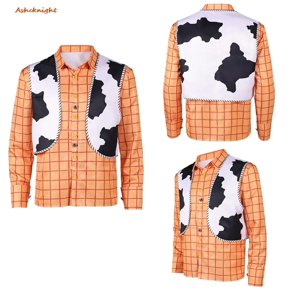 Costume da Woody del Film in Peluche, Set con Camicia, Sciarpa e Cappello, Abbigliamento per Uomo, Travestimento per Feste, Outfit Maschile per Halloween e Carnevale