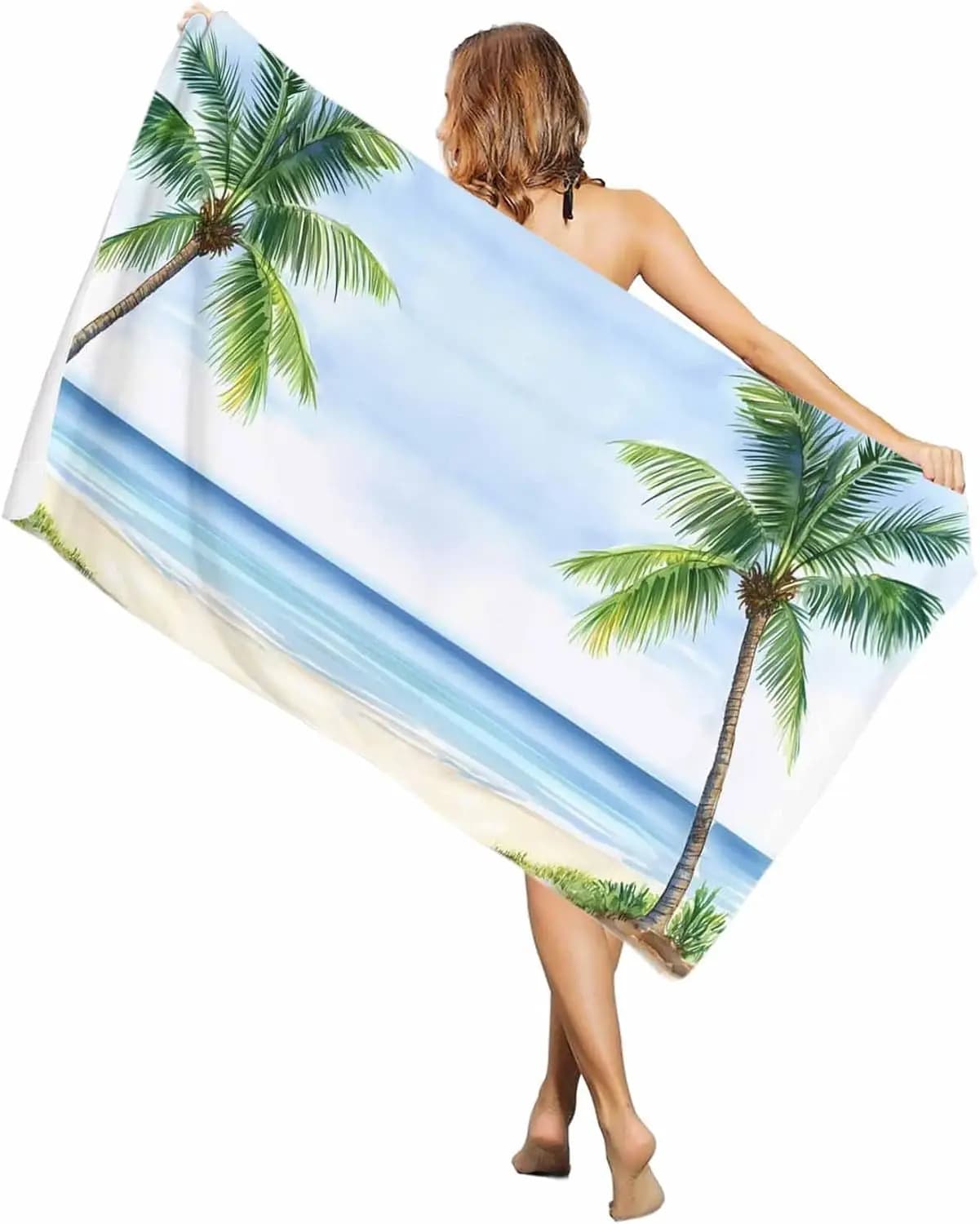 Telo Mare Blu Cielo, Asciugamano da Spiaggia Piscina con Palme, Assorbente, Morbido, Grande, Asciugatura Rapida, Leggero, per Campeggio e Viaggi