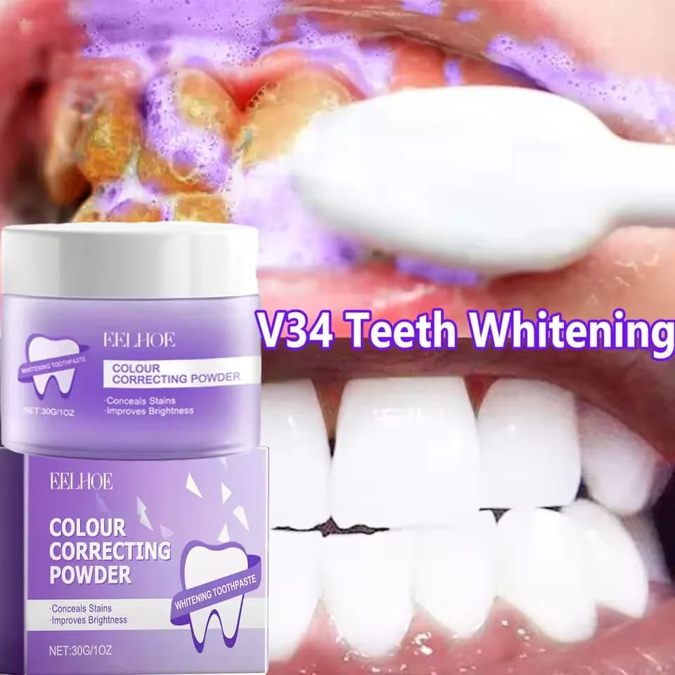 Purple Teeth Whitening Powder Remove Plaque Spots Cleaning Oral Hygiene Whitening Dental Tools Fresh Food Enlighten teeth care
