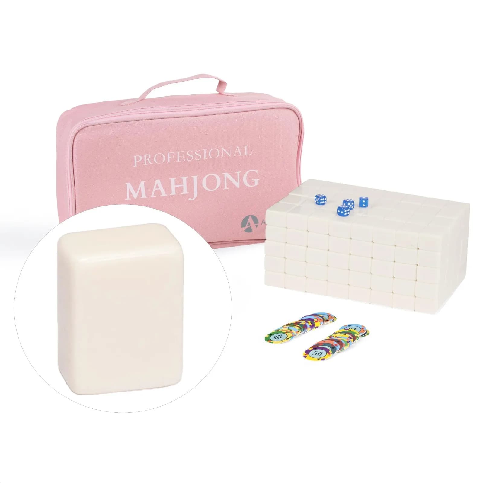 Set da Mahjong Cinese 144 Tessere 40mm in Melamina con Borsa Portaoggetti