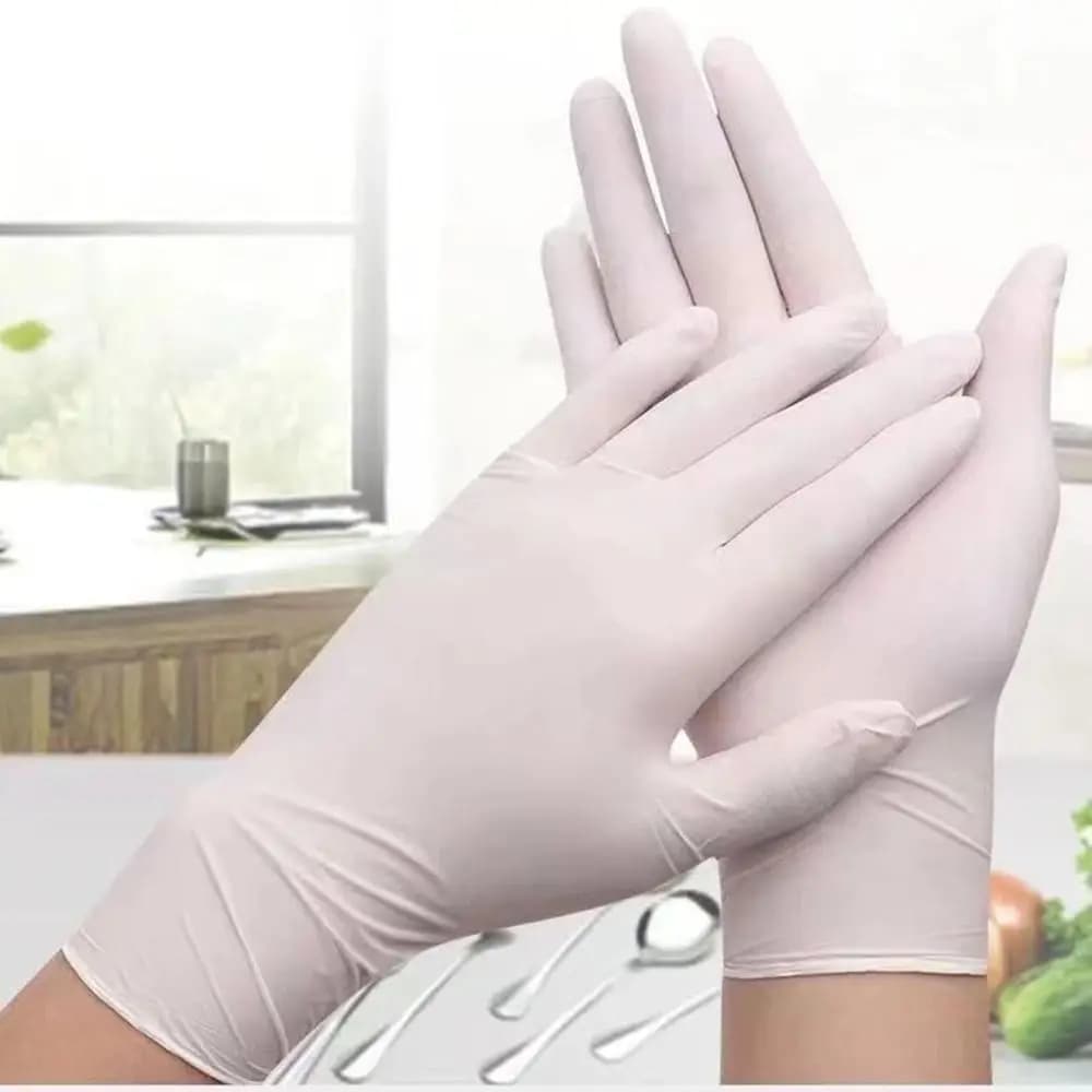100 Pezzi Guanti Monouso per Alimenti Caldi, Senza Lattice, Senza Polvere, in Nitrile, Bianchi, per Pulizia e Cucina