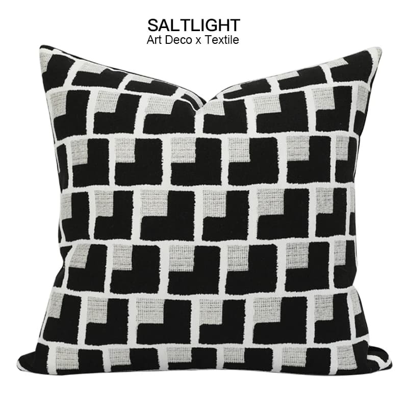 Cuscino Decorativo Moderno e Semplice per Divano, Nero con Motivo Geometrico Quadrato, Cuscino Lombare per Soggiorno e Sala Espositiva