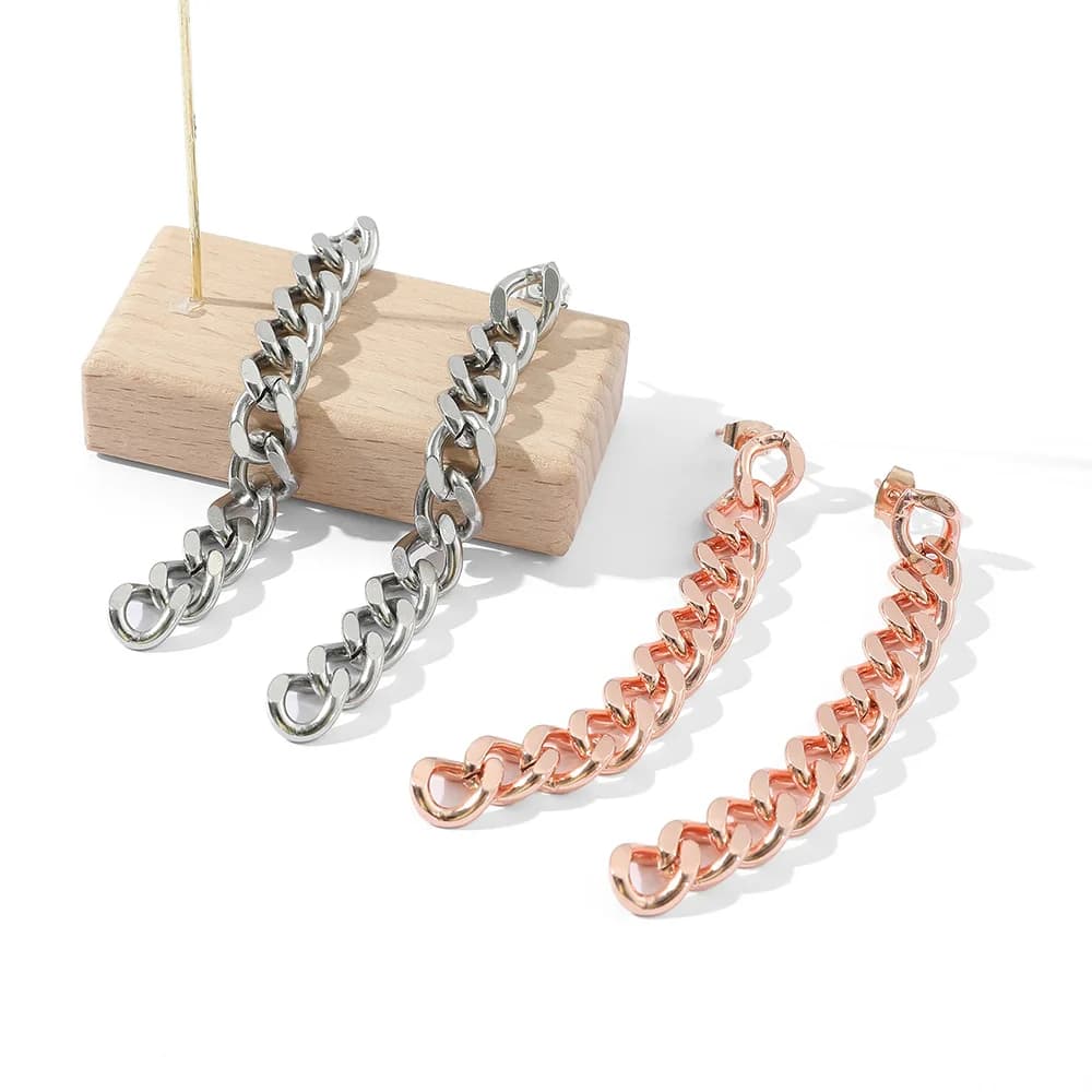 Cool Punk Style Stainless Steel Chain Ear Stud Creative Personality Earrings Unisex Jewelry Accessories Gifts