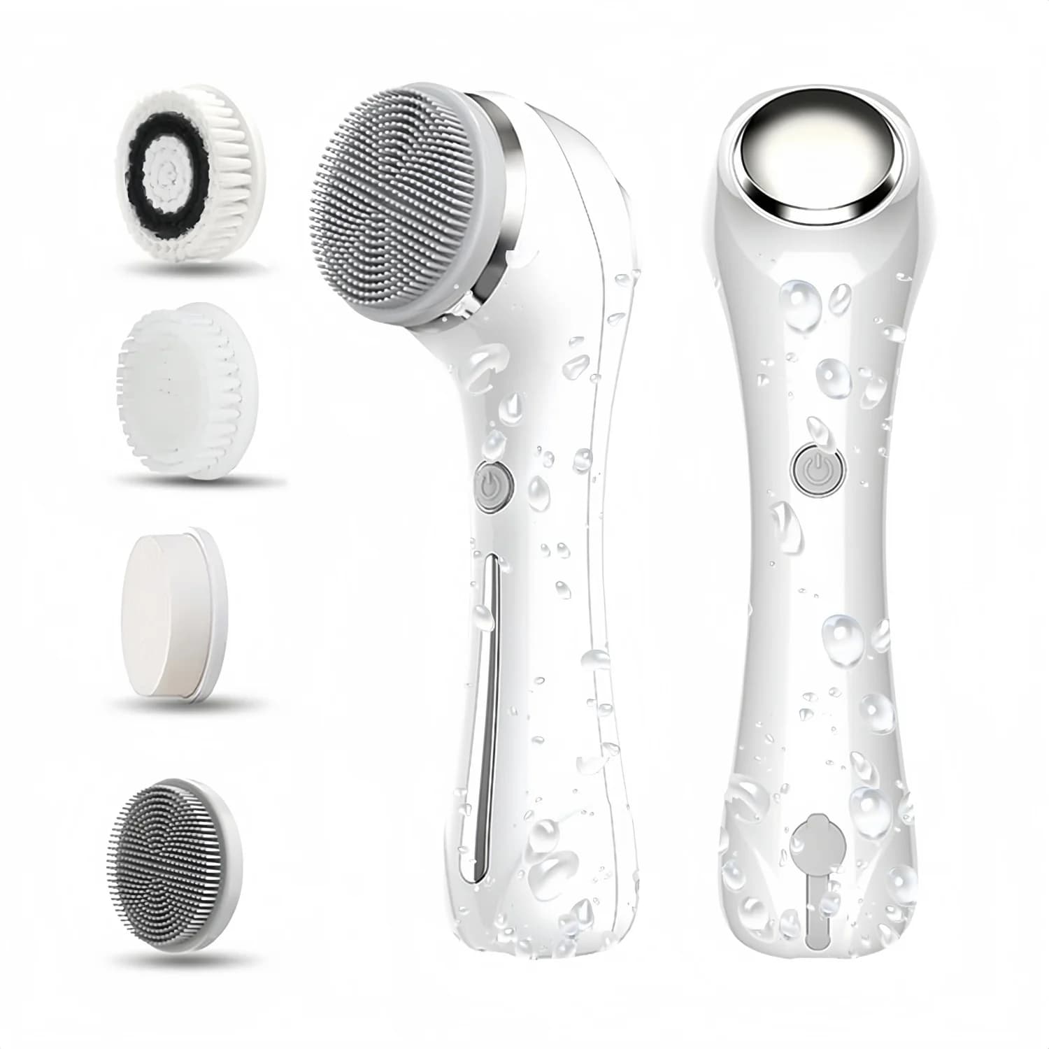 Face Cleaner Brush, Facial Exfoliating Set 2 in 1 Waterproof IPX7 with 4 Heads, Rechargeable Exfoliating Brush